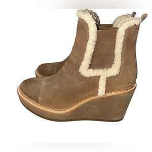 SAM EDELMAN Womens Faux Shearling Reagan Wedge Slip On Booties 10